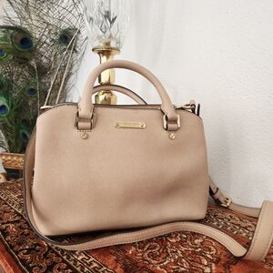 Michael Kors Tan Satchel with Gold Hardware and Structured Design